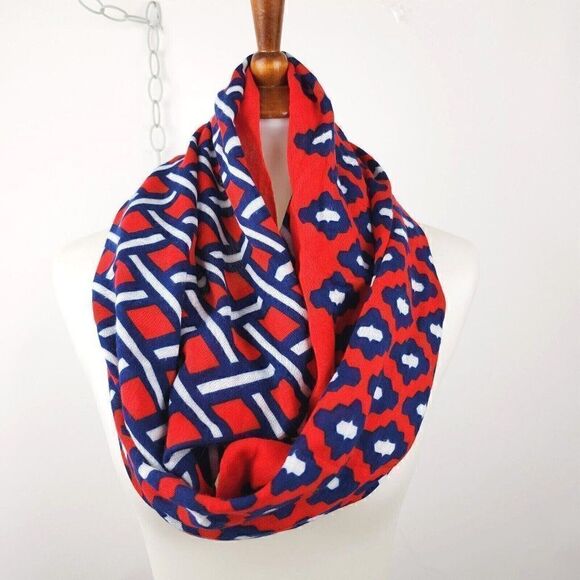 Mud Pie Gameday Infinity Scarf Black Red Geometric Print Lightweight EUC - Picture 1 of 6